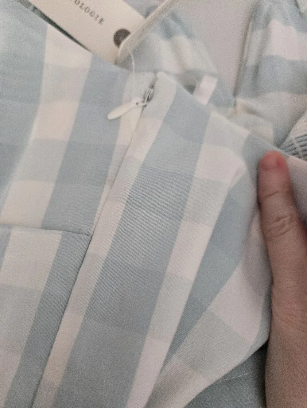 NWT Anthropologie Light Blue and White Gingham Strapless Dress with Belt - Picture 6 of 6